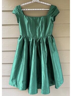 eShakti Women's XL Emerald Green Corset Pleated A-Line Cap Sleeve Midi Dress